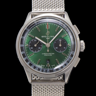 레플리카 [브라이틀링] 남성용 프리미에르 AB0118A11L1X1 크로노그래프 7750 타입 오토매틱 42mm 메쉬밴드 그린 다이얼 bre6014  