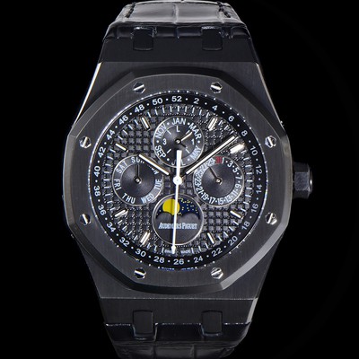 레플리카 [오데마피게] 남성용 로얄오크 퍼펙츄얼 캘린더 41mm 오토매틱 T5134 타입 PVD블랙 무광 코팅 가죽줄 블랙다이얼  aud1359  