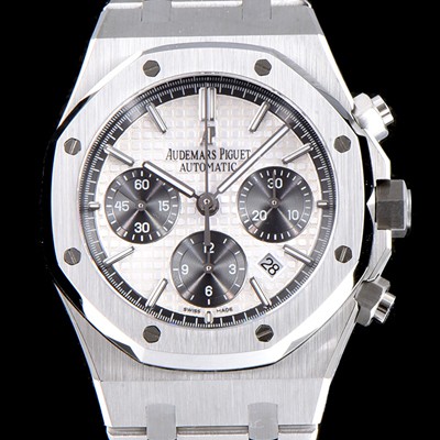 레플리카 [오데마피게] 남성용 NEW 로얄오크 26331ST.OO.1220ST.03 41mm 사이즈 드레스 워치!! 크로노그래프 화이트 와플 다이얼 브레이슬릿 신형 ETA 7750B-2 오토매틱 무브먼트 AUD0140  