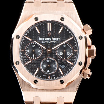 레플리카 [오데마피게] 남성용 NEW 로얄오크 26320OR.OO.1220OR.01 18K 로즈골드 41mm 사이즈 드레스 워치!! 크로노그래프 블랙 와플 다이얼 브레이슬릿 신형 ETA 7750B-2 오토매틱 무브먼트 AUD0122  