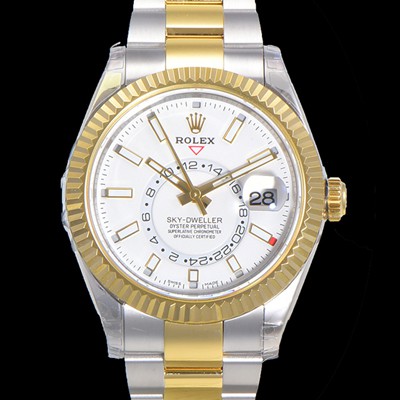 레플리카  [로렉스] 남성용 스카이더웰러 오이스터 퍼페츄얼 오토매틱 Cal.9001타입 42미리 18K 옐루골드 투톤콤비매탈줄 화이트다이얼 rol5129  