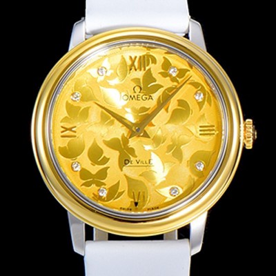 레플리카 [오메가] 여성용 드빌 프레스티지 32.7미리 쿼츠 금장 4061타입 레이디 소가죽줄 골드다이얼 OMG79418  