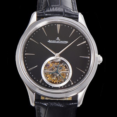 레플리카 [예거 르꿀르뜨] 남성용 마스터 울트라 씬 투어빌론 43mm 가죽줄 블랙다이얼 jag9125  