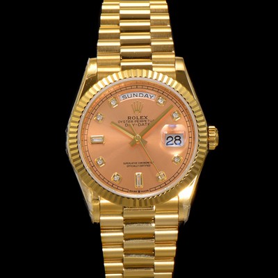 레플리카 [로렉스] 남성용 New 데이데이트 m128238-0008 무게173g 18K 옐로우골드 프레지던트 36mm 오토매틱 Cal.2836-2 타입 다이아몬드 샴페인 다이얼 rol5406  