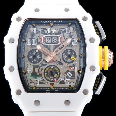레플리카 [리차드밀레] 남성용 최신버전 업그레이드형 RM011 화이트 세라믹 오버사이즈 데이트 크로노그래프 스켈레톤 다이얼 오토매틱 무브먼트 RIC0411  