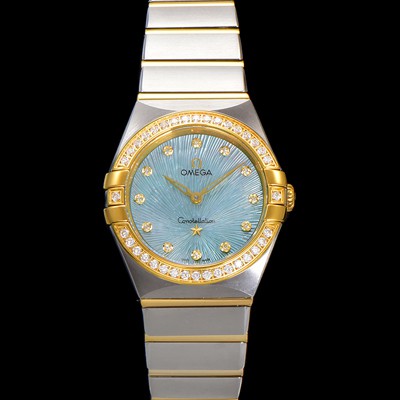 레플리카 [오메가] 여성용 컨스틀레이션 131.25.28.60.60.001 옐로우골드 다이아몬드 세팅 베젤 28mm 쿼츠 무브먼트 그린 다이얼 omg0149  
