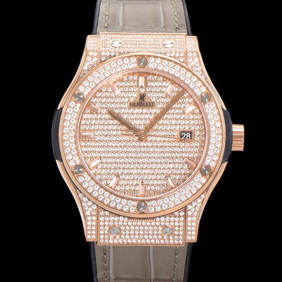 레플리카 [휴블렛] 남성용 클래식 퓨전 565.OX.9010.LR.1704 다이아몬드 셋팅 큐빅/보석 다이얼 18K로즈골드 42미리 오토매틱 2892 타입 가죽/우레탄 믹스밴드 hub2128  