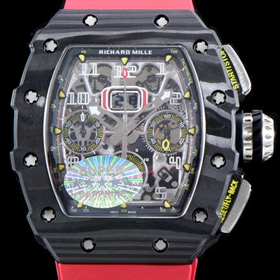 레플리카 [리차드밀레] 남성용 오토매틱 플라이백 RM11-03 오버사이즈 데이트 크로노그래프레드 포지드 카본 케이스 스켈레톤 다이얼 오토매틱 무브먼트 ric0278  