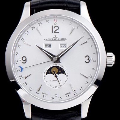 레플리카 [예거르꿀뜨르] 남성용 마스터 캘린더 1558420모델 씬 문페이즈 실버다이얼 아플리케 인덱스 Jag0093 오 JAG4201  