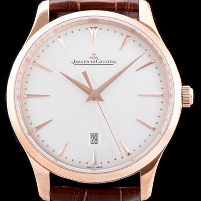 레플리카 [예거르꿀뜨르] 남성용 마스터 울트라 씬 데이트 1282510 18k 로즈골드 에그쉘 베이지 다이얼 오토매틱 무브먼트 JAG0401  