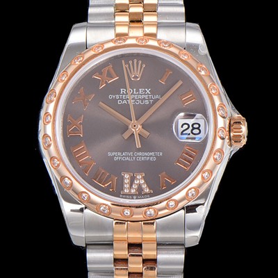 레플리카 [로렉스] 여성용 데이져스트 로즈골드 2836오토매틱 31mm 보석/다이아 베젤 메탈줄 5열밴드 브라운다이얼 rol05183  