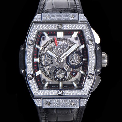 레플리카 [휴블렛] 남성용 스피릿 빅뱅 마스터피스 크로노그래프 Hub4700타입 45mm 다이아몬드 셋팅 가죽줄 스켈래톤다이얼 hub3199  