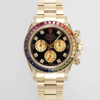 레플리카 [로렉스] 남성용 데이토나 레인보우 116598 RBOW 크로노그래프 18K 옐로우골드 40mm 오토매틱 Cal.4130타입 블랙 다이얼 rol5432  
