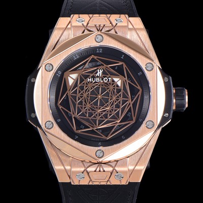 레플리카 [휴블렛] 남성용 빅뱅 쌍 블루 오토매틱 HUB1213타입 45미리 18K 로즈골드 가죽/우레탄 믹스밴드 블랙다이얼 hub64531  