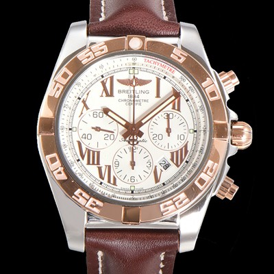 레플리카 [브라이틀링] 남성용 원드라이더 크로노맷 오토매틱 ETA-7750 기계식 44mm 18K 로즈골드 가죽줄 화이트다이얼 bre9911  