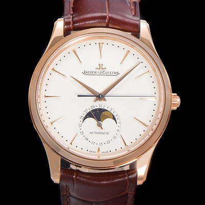 레플리카 [예거 르꿀르뜨] 남성용 마스터 울트라 씬 문페이즈 오토매틱 925타입 18K로즈골드 39mm 가죽줄 화이트 다이얼 jag5191  