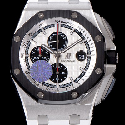 레플리카 [오데마피게] 남성용 로얄오크 오프쇼어 26400SO.OO.A002CA.01 블랙 세라믹 베젤 크로노그래프 화이트 와플 다이얼 오토매틱 무브먼트 AUD0212  