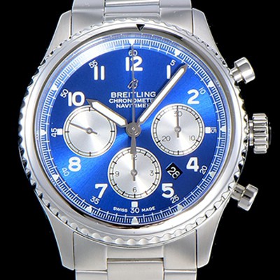 레플리카 [브라이틀링] 남성용 네비타이머 에비에이터 8 오토매틱 크로노그래프 ETA7750-2 타입 43미리 메탈줄 블루다이얼 BRE75564  