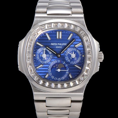 레플리카 [파텍필립] 남성용 Ref.5740 노틸러스 문페이즈 오토매틱 Cal.240 Q타입 40mm 다이아몬드/쥬얼 메탈줄  블루다이얼 pat1912  