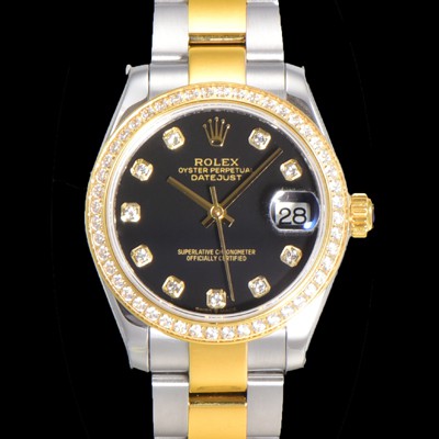 레플리카 [로렉스] 여성용 데이져스트 오이스터 31mm 레이디 오토매틱  18K옐루골드 투톤콤비 보석/다이아몬드 3열 브레이슬릿 메탈줄 블랙다이얼 rol79453  