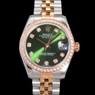 레플리카 [로렉스] 여성용 데이져스트 오이스터 31mm 레이디 오토매틱  18K 로즈골드 투톤콤비 보석/다이아몬드 5열 브레이슬릿 메탈줄 블루다이얼 rol26480  