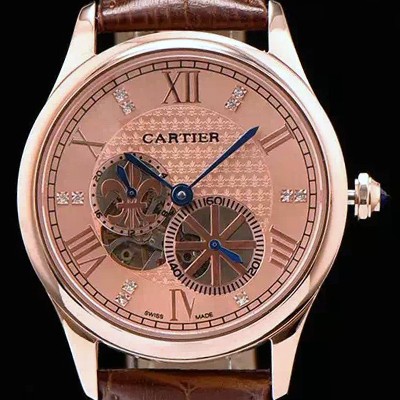레플리카 [까르띠에] 남성용 로통드 드 까르띠에 오토매틱 42mm 골드다이얼 CAR0041  
