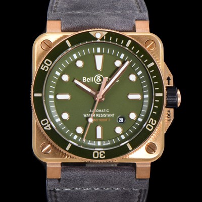 레플리카 [벨앤로즈] 남성용 BR03-92 다이버 브론즈 소재 세라믹 베젤 오토매틱 9015 타입 42mm 가죽줄 그린 다이얼 bel4095  