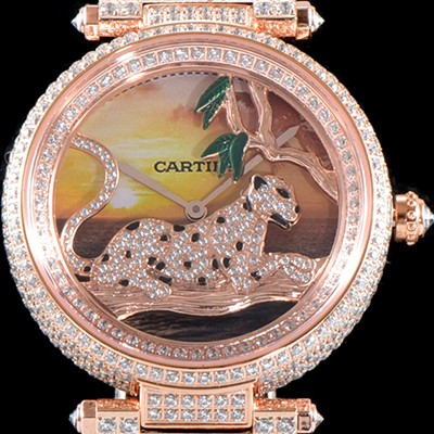 레플리카 [까르띠에] 남성용 팬더 오 끌레르 드 륀 드 까르띠에 워치!! HPI00970 매뉴팩처 다이얼 브릴리언트 컷 다이아몬드 18K 로즈골드 스위스 쿼츠 무브먼 CAR4040  