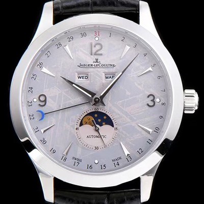 레플리카 [예거르꿀뜨르] 남성용 마스터 캘린더 1558421모델 씬 문페이즈 그레이 운석다이얼 아플리케 인덱스 오토매틱 무브먼트 JAG4200  
