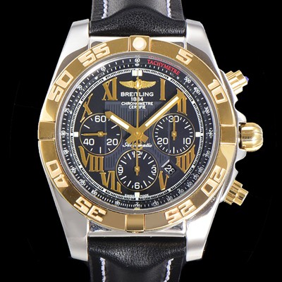 레플리카 [브라이틀링] 남성용 원드라이더 크로노맷 오토매틱 ETA-7750 기계식 44mm 18K 옐루골드 가죽줄 블랙다이얼 bre1951  