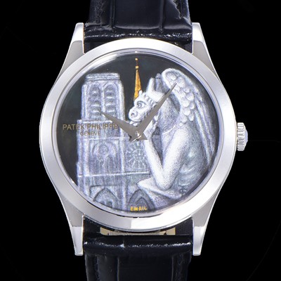 레플리카 [파텍필립] 남성용 칼라트라바 5077P 오토매틱 투어빌론 Cal.240타입 38.6미리 가죽줄 에나멜 아크워크 블랙다이얼 pat76842  