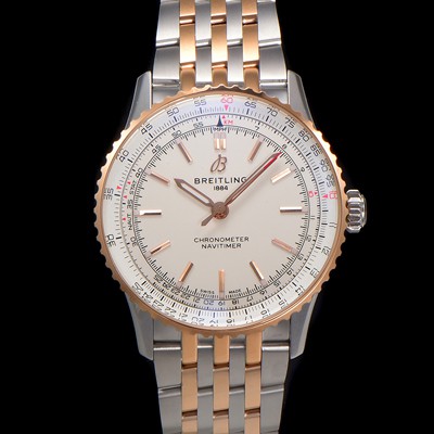 레플리카 [브라이틀링] 남성용 네비타이머 U17329F41G1U1 크로노그래프 18K 로즈골드 오토매틱 2824 타입 41mm 메탈줄 화이트 다이얼 bre6039  