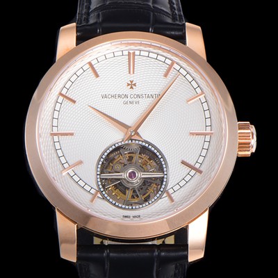 레플리카 [바쉐런콘스탄틴] 남성용 트레디셔널 투어빌론 수동기계식 18K 로즈골드 42mm 가죽줄 화이트다이얼 vac78519  