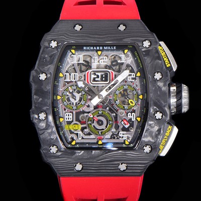 레플리카 [리차드밀레] 남성용 플라이백 RM11-03 오버사이즈 데이트 크로노그래프레드 포지드 카본 케이스 스켈레톤 다이얼 오토매틱 무브먼트 RIC08701  