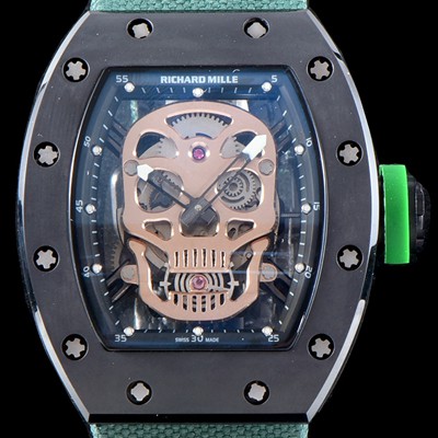 레플리카 [리차드밀레] 남성용 벨크로 스포츠 스트랩!! RM52-01 스컬 워치 스켈레톤&해골무늬 다이얼 오토매틱 무브먼트 RIC0451  