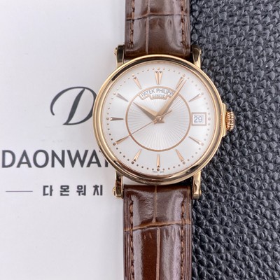 레플리카 [파텍필립] 남성용 칼라트라바 5153R 가죽줄 18K 로즈골드 38mm 오토매틱 Cal.324 타입 화이트 다이얼 pat2281  