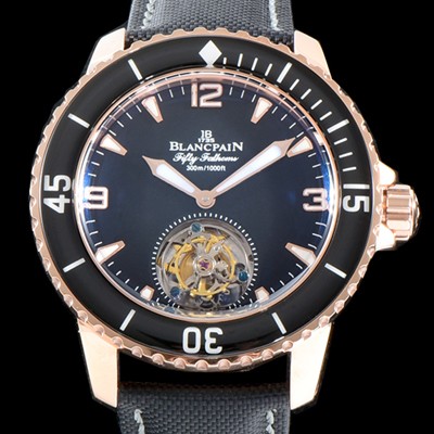 레플리카 [블랑팡] 남성용 피프티 패던스 스켈레톤 뚜르비용!! 고급스러운 18k로즈골드 케이스 블랙&스켈레톤 다이얼 아시안 투어빌론 탑재 무브먼 BLA4250  