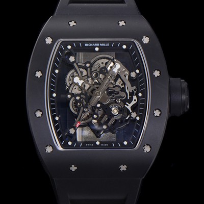 레플리카 [리차드밀레] 남성용 RM055 블랙 PVD코딩 스켈레톤 다이얼 러버 스트랩 기계식 수동형 무브먼트 RIC07173  