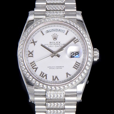 레플리카 [로렉스] 남성용 데이데이트 오토매틱 Cal.3235타입 36mm 다이아베젤부착 메탈줄 화이트다이얼 rol46573  