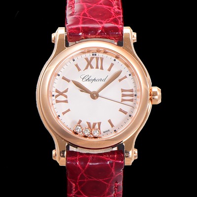 레플리카 [쇼파드] 여성용 해피스포츠 다이아몬드 쿼츠 오리지널 ETA956.102 타입 스몰30mm 레이디스 금장시계  가죽줄 화이트다이얼 cho8298  