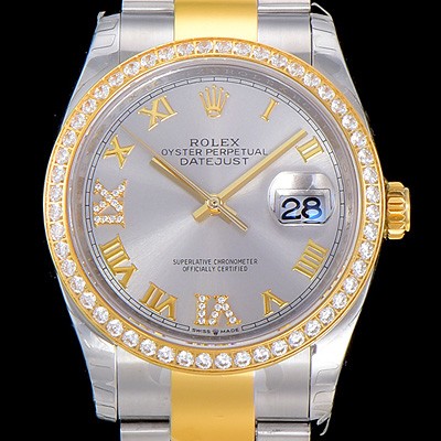 레플리카 [로렉스]남성용 데이져스트 오토매틱 36미리 18K 옐루골드 보석/큐빅 실버다이얼 3235무브 ROL26973  