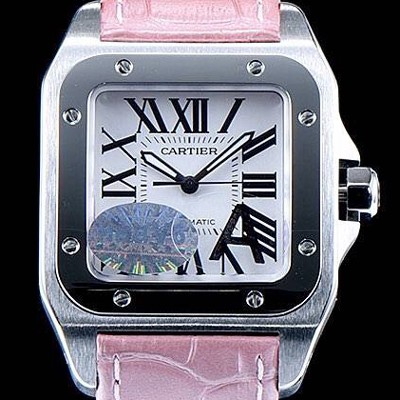 레플리카 [까르띠에] 남여공용 산토스100 W20126X8 커플용 워치 화이트 다이얼 핑크 레더 스트랩 오토매틱 무브먼트 CAR0333  
