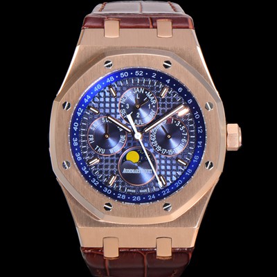 레플리카 [오데마피게] 남성용 로얄오크 퍼펙츄얼 캘린더 41mm 오토매틱 T5134 타입 18K로즈골드 가죽줄 블루다이얼  aud1253  