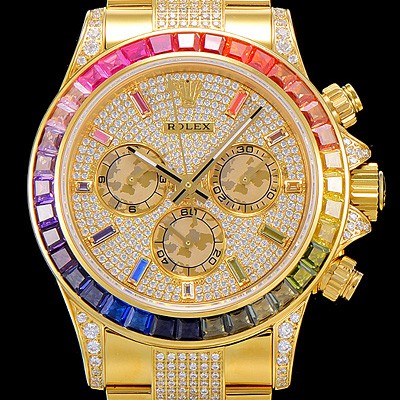 레플리카 [로렉스]남성용 데이토나 오이스터 라인보우 와치 보석/큐빅 세팅 4130타입 무브튜닝 40mm 올금/통금 로즈골드 블랙 다이얼 ROL50490  