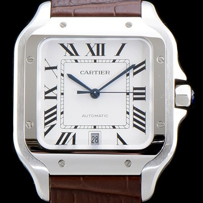 레플리카 [까르띠에] 남성용 산토스 드 까르띠 WSSA0009 라지 모델-데이트 정품 동일 사이즈 실버 마감 오팔린 다이얼 오토매틱 무브먼트 CAR4000  