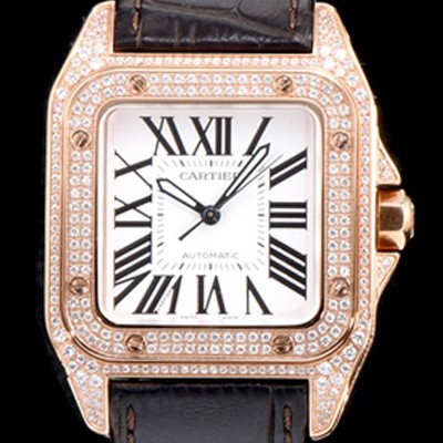 레플리카 [까르띠에] 남여공용 산토스 100 MM 로즈골드 다이아몬드 화이트 다이얼 CAR0130  