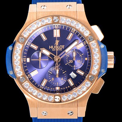 레플리카 [휴블렛]남성용 빅뱅 크로노그래프 44미리 18K로즈골드 다이아몬드우레탄 오토매틱 블루다이얼 HUB47473  