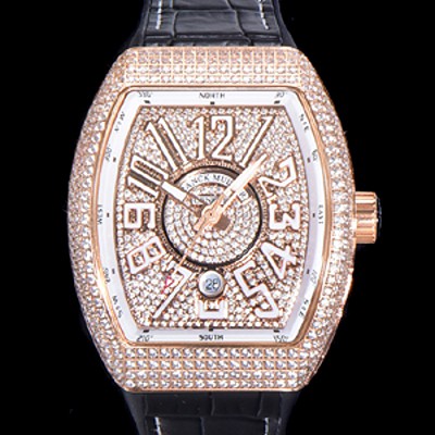 레플리카 [프랭크뮬러] 남성용 뱅가드 오토매틱 ETA2824-2 타입 45mm 로즈골드/보석큐빅 가죽줄 보석다이얼 fra20147  