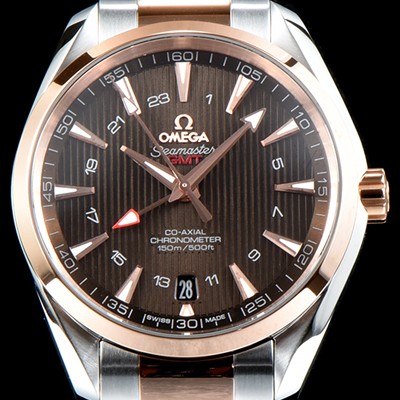 레플리카 [오메가] 남성용 시마스터 231.20.43.22.06.003 VS사 아쿠아 테라 150M 오메가 코-액시얼 크로노미터 지엠티 43MM 18K 로즈 골드 콤비 브라운 다이얼 브레이슬릿 오토매틱 무브먼트 OMG0525  