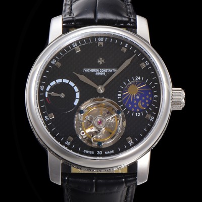 레플리카 [바쉐런콘스탄틴] 남성용 트레디셔널 투어빌론 오토매틱 문페이즈 44mm 가죽줄 블랙다이얼 vac05214  